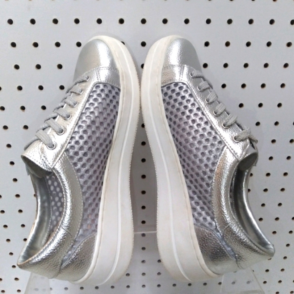 STEVEN | Metallic Silver Shoes | Women Flat Wedge Heel Breathable Comfort